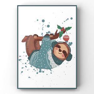 Christmas cute sloth in winter gear holiday home decor wall art handmade gift
